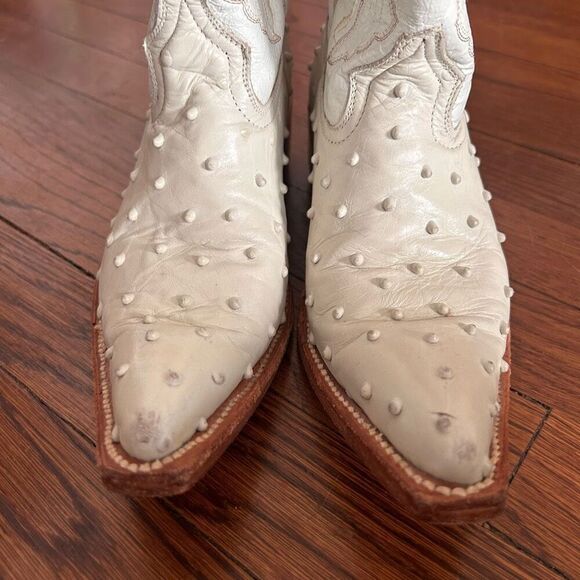 Girls Cowgirl Boots & Belt Set Leather White Ostrich Print Handmade in Mexico - Picture 12 of 16